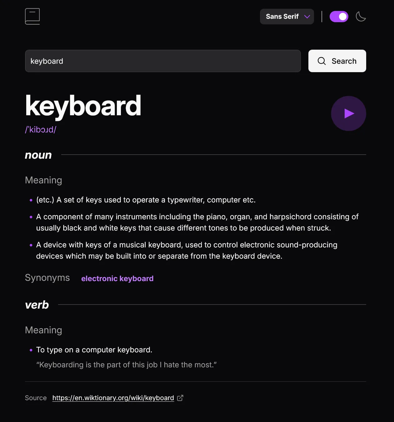 Dictionary web app